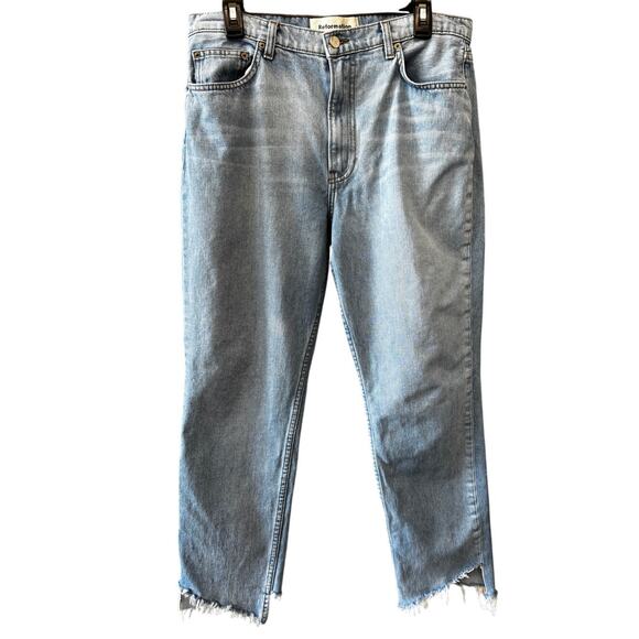 Reformation Denim - REFORMATION Women's Blue Distressed Denim Straight Leg Jeans Size 31